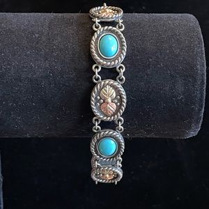 Black Hills Gold & Sleeping Beauty Turquoise Sterling Silver/10ct Gold Bracelet
